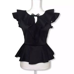 Black Front Ruffle Peplum Top